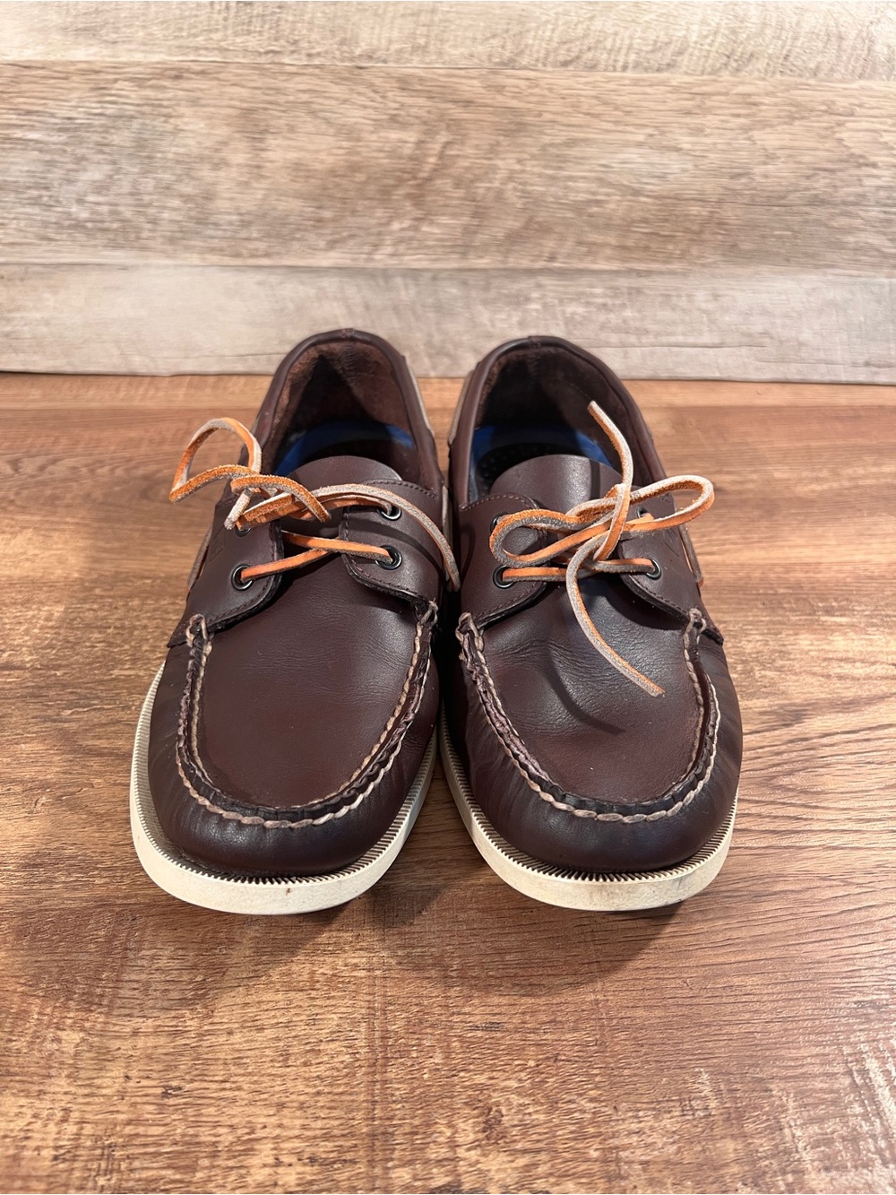 Sperry Brown Leather Boat Shoes with Tan Laces